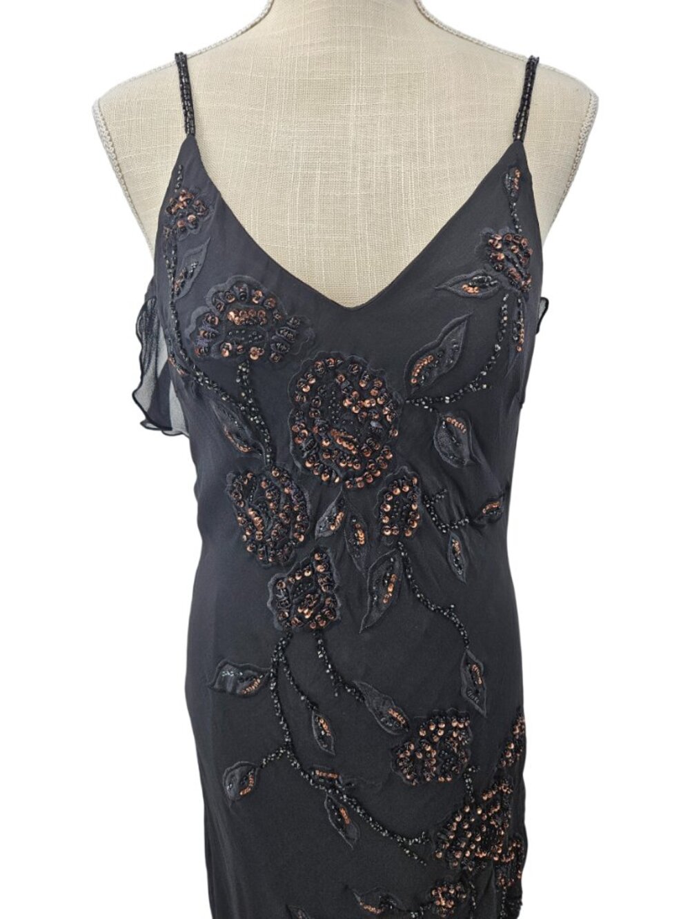 Sue Wong Nocturne Silk Beaded Cocktail Maxi Dress Black Women's Size 8 Evening - Picture 5 of 16
